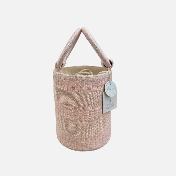SIGRID OLSEN Woven Pink & Cream Bucket Handbag Purse Tote Beach Fashion NWT - Picture 4 of 14